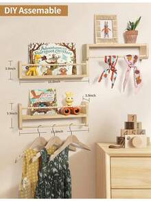 Floating Shelves For Wall,Room Home Bedroom Decor Shelf,Book Shelves Natural Wood Wall Mounted Organizer With Towel Bar Hanging Bookshelves - Multicolor - View 5