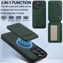 OUKNOEO 可拆卸磁吸无线充电仿皮手机壳，兼容 17 Air 16e 15 14 13 Pro Max S26 S25 Edge S24 Ultra Plus A37 A57 Pixel 10 9 8 7，带卡盒，3 个卡槽，防盗刷卡包 - 綠色 - 查看 10