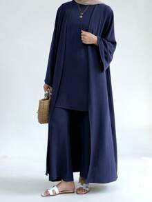1pc Classic Solid Color Soft & Breathable Abaya, Versatile Muslim Women Wear - Multicolor - View 18
