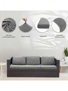 适用于1/2/3/4座沙发、L型沙发靠背套、加厚弹力沙发座套、牛奶丝面料、花园椅套、户外椅套、防滑沙发套、家具保护套、宠物友好型家居装饰，适合圣诞节及其他节日 - 淺灰色 - 查看 5