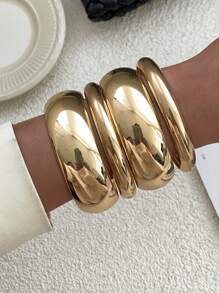 4pcs/Set Exaggerated Metallic Drum Face Charm Cuff Bracelets, Vintage Minimalist Casual Party Unisex Jewelry Bracelet Set Gift (Matte Bracelets With Minor Scratches And Color Variations, Normal Phenomenon)