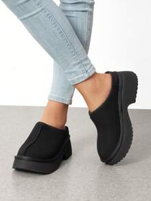 Women Platform Mules Wedge Closed Toe Clogs Faux Suede Slip On Memory Foam Non-Slip Lightweight Casual Slippers Shoes Autumn Winter - 黑色 - 查看 4