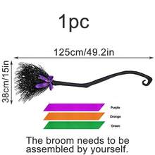 万圣节女巫丝带扫帚，塑料女巫扫帚配 3 种颜色丝带，用于角色扮演扫帚道具女巫扫帚派对装饰，化妆舞会装扮舞会用品 - 彩色 - 查看 9