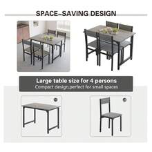 5-Piece Grey Dining Set Including Rectangular Dining Table Dining Chairs With MDF Top Metal Frame Space Saving Dinette Set For Dining Room, Apartment, Small Space - Grey - View 7