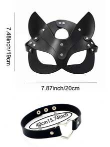 1-Piece Catwoman Mask And Collar Set - Punk Style Faux Leather Superhero Costume Accessory, Suitable For Daily Parties, Role-Playing, And Cosplay (Black Gothic Themed Adult Costume, Halloween) - Multicolor - View 6