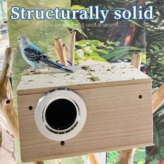 1 pieza Caja de anidación de madera para cría de loros, nido vertical para incubación, caja de nido cálida, jaula de cría de aves adecuada para cacatúas y periquitos, accesorios de aviario, suministros para mascotas, ventana de visualización clara para aves y periquitos adecuados, suministros para mascotas, jaula de cría de loros, decoración de jardín al aire libre dedicada a los suministros para aves, regalo de Navidad