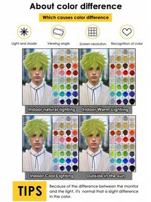 Perruque avec frange droite courte et volumineuse, perruque de cosplay unisexe pour anime, disponible en plusieurs couleurs, perruque avec frange en fibre synthétique résistante à la chaleur, apparence naturelle, haute densité, sans colle nécessaire, confortable à porter, fabriquée en fibre résistante à la chaleur, pour le quotidien, les vacances, les fêtes de Noël, les accessoires de scène, cadeau idéal - Multicolore - Voir 10