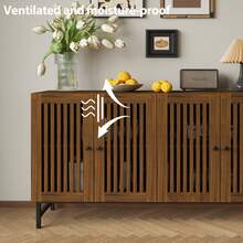 Sideboard Buffet Cabinet,Storage Cabinet With 4 Shutter Doors And Adjustable Shelves, Sideboard Console Accent For Dinning Room - Brown - View 9