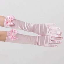 2pcs Princess Printed Gloves, Bow Gloves, Silk Queen Princess Elegant Gloves, Anna Ceremonial Costume Accessories Halloween