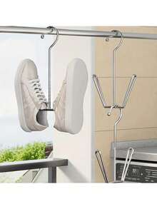 2pcs Fashion Metal Shoe Rack, Wall-Mounted Stainless Steel Space-Saving Organizer For Entryway And Closet, Multi-Function Hanging Shoe Rack And Clothes Hanger To Keep Shoes, Sandals, Slippers And Small Garments Neatly Stowed, Construction, Easy To Install With Included Hardware, Modern Minimalist Indoor Storage Solution, Ideal For Narrow Hallways, Dorm Rooms, Apartments; Lightweight Yet Strong; Helps Declutter Countertops And Floors; Corrosion-Resistant Finish For Long-Lasting Shine