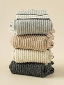 1/5 Pairs Men's Color Block Striped Thermal Lined Comfortable Soft Simple Casual Business Sports Mid,Calf Socks, Cozy Socks - Multicolor - View 3