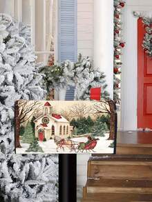 45*52厘米圣诞复古雪景马车图案邮箱罩，装饰性邮箱罩，冬季假日农舍花园户外装饰 - 彩色 - 查看 4