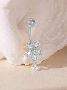 1 件铜锆石花形肚脐环，316 不锈钢螺旋肚脐穿孔首饰，性感女士日常佩戴
