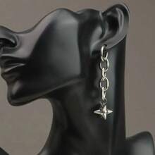 一对不锈钢链球吊坠耳环，男女通用，朋克哥特风格首饰