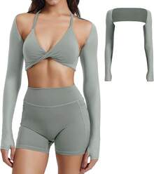 Women Crop Top Long Sleeve Bolero Open Front Workout Cropped Shirts Sports Shrug - Storm Grey - View 1
