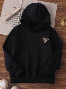 Sweat-shirt-shirt décontracté imprimé pour la Saint-Valentin, filles, doux et épais, manches longues, Top à capuche coloré pour l'automne/l'hiver, vêtements pour étudiants et jeunes enfants - met en valeur le style unique de chaque enfant ! Sweat-shirt-shirts, vêtements pour préadolescentes, vêtements pour enfants, vêtements de Saint-Valentin pour filles - Noir - Voir 4