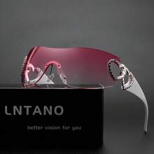 Y2K Style Frameless Fashion Glasses With Double Heart Detail, Metal Frame And PC Lenses - Women'S Fashion Ornamental Glasses, Metal Frame Fashion Glasses |   YK Fashion Glasses |   Polycarbonate Lenses - Hồng - Xem 5