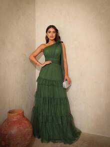 Nayara Glitter Tulle Dress - Màu xanh Ô liu - Xem 2