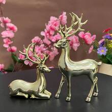 2 Stück/Set handgefertigte Harz Weihnachtsdekoration für Zuhause, Goldene Hirschfigur