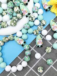 25 件硅胶珠组合 - 粉彩海滩侏儒和花卉设计工艺珠，适用于珠宝制作、DIY 手链、项链、钥匙扣 - 耐用光滑质地珠子，带有贝壳和雏菊图案，异想天开的手工工艺品用品，珠宝制作配件，钥匙扣配件，俏皮珠子设计 - 彩色 - 查看 5
