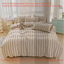 4 件套简约条纹印花羽绒被套装（1 个羽绒被套、1 个床单、2 个枕套、无填充物），简约卧室床上用品套装，可水洗，万圣节礼物 - 彩色 - 查看 5