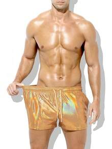 Men's Holographic Metallic Short Sparkly Shiny Short Pants Rave Outfit Hot Shorts With Pockets And Drawstrings - A2-gold-ck3118 - View 8