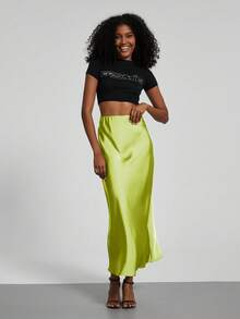 Women's Fashion All-Season Satin Elastic Waist Maxi Skirt - Reed Green - View 6