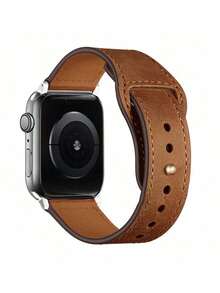 1pc Vintage Brown Leather Watch Band, Suitable For Apple Watch Ultra 3 2 1 Series SE S10 S9 S8 S7 S6 S5 S4 S3 S2 S1, 38mm 40mm 41mm 42mm 44mm 45mm 49mm 46mm, Classic & Fashionable For Business, Outdoor, Travel, Party, Apple Watch Strap