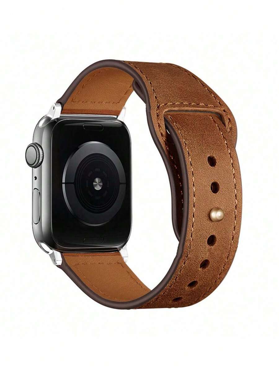 1pc Vintage Brown Leather Watch Band, Suitable For Apple Watch Ultra 3 2 1 Series SE S10 S9 S8 S7 S6 S5 S4 S3 S2 S1, 38mm 40mm 41mm 42mm 44mm 45mm 49mm 46mm, Classic & Fashionable For Business, Outdoor, Travel, Party, Apple Watch Strap