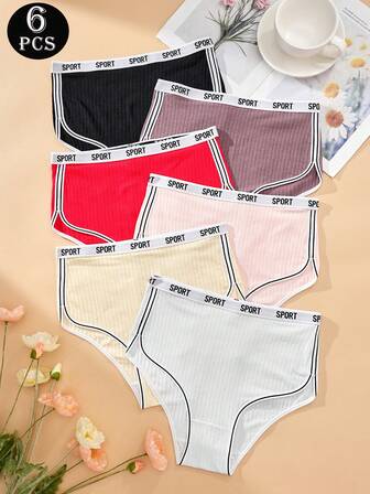 6件装高腰纯棉内裤，适合女性加大码，适合小肚子，富有弹性，不勒肉，少女清新色彩，温暖无痕舒适，超舒适纯棉女式内裤