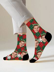 1 Pair Of Custom Christmas Socks, Custom Printed Christmas Socks, Personalized Smiling Face Socks, Custom Picture New Year Socks, Father's Day Gifts, Best Friend Gifts, Anniversary Gifts, Valentine's Day Gifts, Birthday Gifts, Wedding Gifts, Mother's Day Gifts, Mom/Dad Gifts, Girlfriend/Boyfriend Gifts, Her/His Gifts