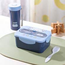 Cute Colorful Rectangular Bento Box With Spoon - Portable Single Compartment PP Plastic Food Container, Suitable For Breakfast, Fruit, Office, School, Travel And Camping - Lightweight And Durable - Blue - View 7