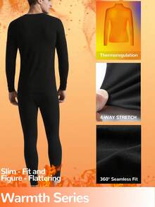 Czarny komplet męskiej bielizny termicznej – polarowa podszewka zapewniająca ciepło, przyjazna dla skóry i oddychająca, zapobiegająca uciskowi, dopasowana, bez efektu puchu, odpowiednia na jesienno-zimową porę roku, dojazdy do pracy, krótkie wypady na łono natury i sen w nocy, idealny prezent na Boże Narodzenie