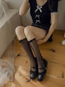 Sweet Bow Knee High Socks, Japanese Style Girl's Mid-Calf Socks, Thin Sheer Material, Sweet & Cute Style, Suitable For Lolita / Daily Wear - Multicolor - View 10