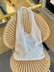 Sommer-Essential für Damen, gehäkelte, gestrickte Tragetasche, Strandtasche mit großem Fassungsvermögen, Umhängetasche, saisonaler Rucksack für Damen, Strandtasche, perfekt für Sommer, Urlaub und den täglichen Gebrauch, Cut-Out