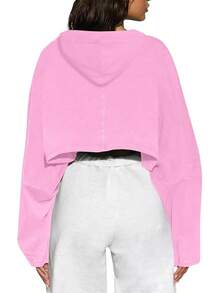 Women's Hoodies Pullover Long Sleeve Cropped Sweatshirt Loose Shirt - 粉紅-a - 查看 2