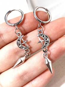 1 Pair Punk Rock Stainless Steel Spike Star & Moon Earrings, Suitable For Women's Daily Wear Gothic Jewelry - Silver - View 2