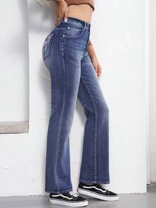 Womens Slim Fit Jeans Embroidered Flare Jeans For Women High Stretch Floral Denim Pants Women