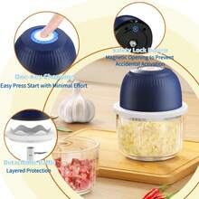 1200mAh Mini Electric Garlic Chopper Powerful Meat Grinder Vegetable Cutter 350ml Large Capacity Glass Jar Effortless Kitchen Tool Portable Design 3 Blades For Chopping Garlic Ginger Chili More