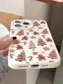 1 szt. Modne i wyjątkowe etui na telefon z choinką i piernikowym ludzikiem, białe, miękkie, kompatybilne z 16/16Pro/16Plus/15/15ProMax/15Pro/11/12/13/14ProMax/12Mini/13Mini/11Pro/11ProMax/12Pro/12ProMax/13Pro/13ProMax/14Pro/14ProMax, kreatywne i eleganckie, wodoodporne, odporne na wstrząsy, odporne na upadki i zarysowania