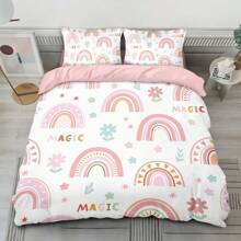 3pcs Set Cartoon Rainbow Printed Bedding Set - All Season Breathable Polyester Duvet Cover With Zipper Closure, Includes 1 Duvet Cover & 2 Pillowcases (No Filler Or Pillow Insert), Suitable For Home, Bedroom, Hotel, School