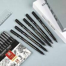 Mobee Super Black German Ink Pigment Liner Pen, 3/6/12 Pcs Fine Tip Pen Set, Metal Clip, German Ink, High-Quality Fine Tip Marker Pen, Water-Based Liner Pen, Master-Level Fine Art Drawing - màu đen - Xem 4