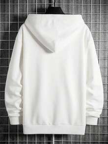 Manfinity Homme Men Letter Graphic Pocket Long Sleeve Casual Drawstring Hoodie, For Tennis, For Fall - 白色 - 查看 2