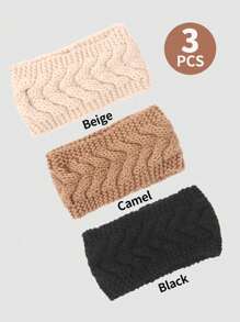3件套粗针织发带，钩针编织冬季发带，保暖耳罩，适合女性和女孩佩戴 - 螺紋髮帶 - 查看 20