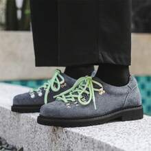 Men's Derby Shoes New Versatile Lace-Up Casual Shoes With Hidden Wedge Thick Sole Small Leather Shoes - 黑色 - 查看 9