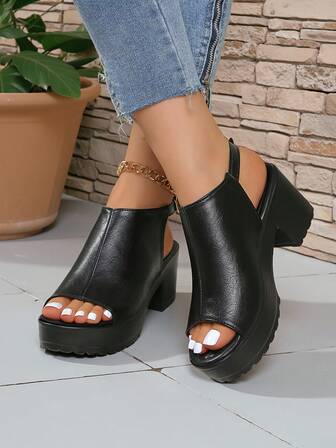 Elegant & Sexy 2025 Summer Women's Sandals, Women's High Heels; Autumn Sandals Chunky Heels, Women's Sandals, Waterproof Platform Thick Bottom Sandals; New Autumn Shoes Open Toe Women's Shoes, Fashionable Casual Lightweight Shoes, Black High Heels, Black Sandals, Thick Heel High Heels, Black Shoes