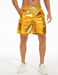 Men's Metallic Shorts Shiny Rave Shiny Sparkly Shorts With Pockets - 金色 - 查看 9