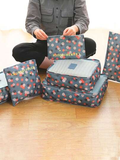 6件套旅行收纳包，多功能打包袋，压缩袋，大容量化妆包，手提包，浴室洗漱包，防水洗漱包，化妆包，可收纳口红、化妆刷、眼影、镜子、眼线笔、唇彩、护肤品、牙刷、牙刷杯、香皂、洗发水、梳子、手表、手机、项链、珠宝、电子产品等，收纳袋，化妆包，旅行必备