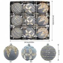 9PCS Glitter Sequin Christmas Balls Ornaments Velvet Christmas Balls Ornaments, 3.14"/80MM Flocked Christmas Tree Hanging Decorations For Xmas Decor Home Decor Christmas Decorations Room Decor Winter Christmas Decorations Home Christmas Gifts Christmas Decor - Multicolor - View 7