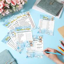 61pcs Blue Bear Bath Time Game Set, Includes 6 Games - Double-Sided Printing, 20 Games Per Page, Such As Shower Bingo, Word Scramble, Word Search, Predictions & Suggestions, Price Match, Who (Blue Bear), With Answer Key. - Blue - View 5